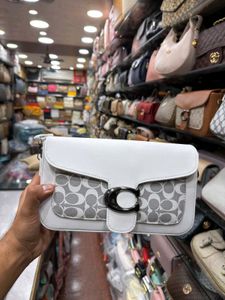 Stylish White & Grey Monogram Crossbody Bag