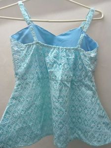 Padded Stunning Light Blue Embroidered Top