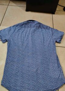Men's Blue Floral Print Short Sleeve Shirt