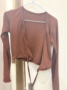 Brown V-neck Wrap Top &amp; Jeans waist 28