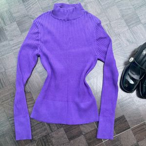 Ribbed Purple Turtleneck Sweater