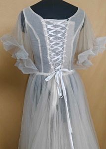 Embroidered Gown with Flutter Sleeves