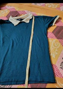 Casual Blue Top with Contrasting Collar