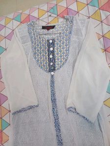 Elegant White Kurtas with Blue Print