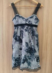 Floral Print Mini Dress with Tulle Straps