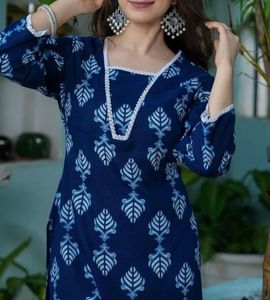 Stylish Blue Printed Kurta Set