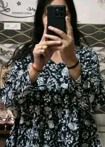 Black Floral Print Anarkali Gown