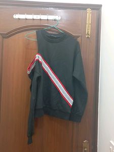 Trendy Cold Shoulder Striped Sweatshirt