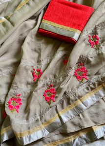 Embroidery chiffon saree