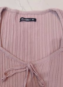 Pink Ribbed Tie-Front Top💗🎀