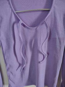 Lavender Tie Neck Ribbed Top[FREE DELIVERY CHARGE]