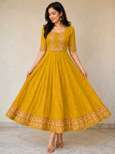 Beautiful Yellow Embroidered Anarkali Kurta