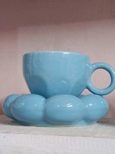 Cute Blue Ceramic Coffee Cup &amp; Saucer Set