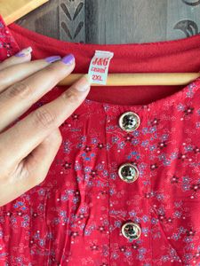 Vibrant red Floral Kurta