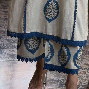 Elegant White &amp; Blue Kurta Set with Dupatta