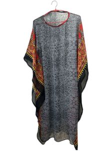 Printed Beach Coverup Kaftan With Free Jute Hat