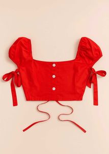 Red Puff Sleeve Crop Top