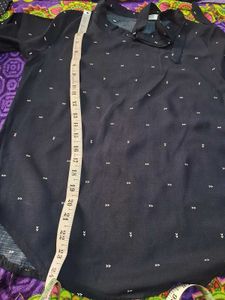 Elegant Navy Blue Tie-Neck Blouse