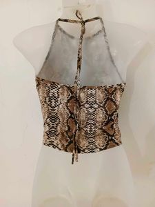 Snake Print Halter Neck Crop Top