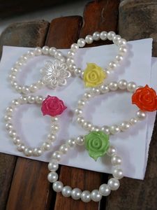 Pearl Beaded Bracelets with Flower Accents