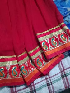 Red long skirt with Embroidered Border