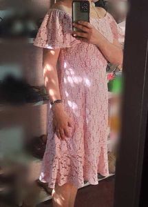 Pretty Pink Lace Off-the-Shoulder Dress