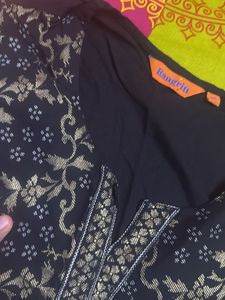 Elegant Black &amp; Gold Floral Print Kurti