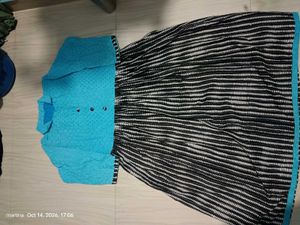 Vibrant Blue &amp; Black Striped Gown