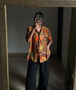 Vintage Orange Floral Print Shirt