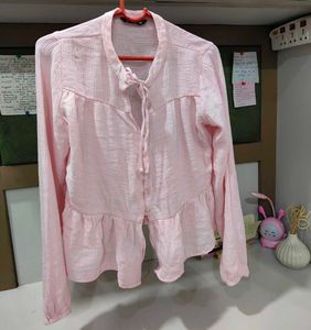 Pink Crinkle Peplum Top
