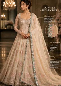 Organza peach colour duppata with  embroidery