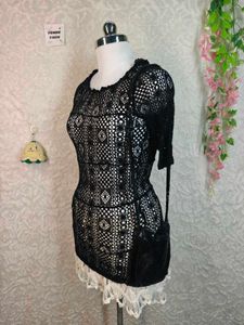 Sheer Crochet Black Top