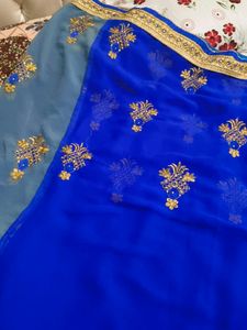 Royal Blue Embroidered Saree