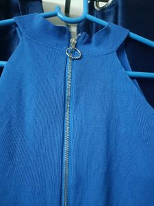 Blue Embellished Sleeveless  knitted Top