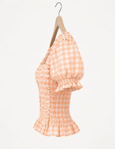 Gingham Smocked Puff Sleeve Top
