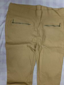 Khaki Trousers with Zipper Detail