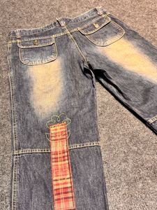 Unique Artsy Patchwork Denim with Floral &amp; Rabbit