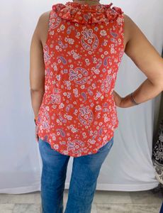 Boho Red Paisley Print Ruffled Tank Top
