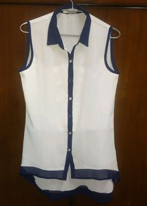Formal/ Casual White Cut sleeves Shirt With Collar