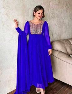 Royal Blue Embroidered Anarkali Gown