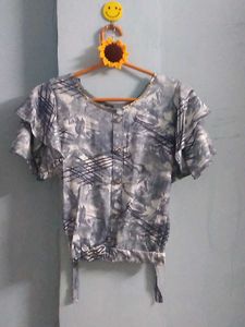 Grey Abstract Print Button-Up Top