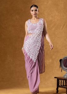 Teal & Silver Embellished Saree