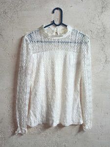 Elegant White Lace High Neck Top Layered