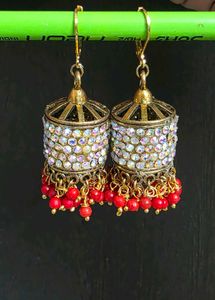 Designer Jhumka Earrings with Red Beads