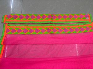 Vibrant Hot Pink Net Dupatta with Neon Chevron &amp; Z