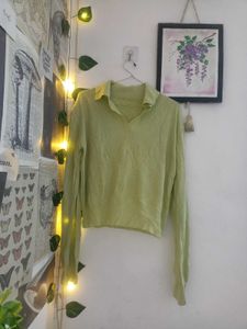 Lime Green Collared Long Sleeve Top