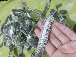 2 Silver Embellished Lace Trim