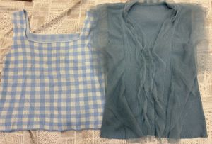 Cute Blue & White Gingham Knit Top