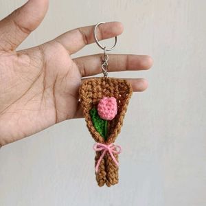 Crocheted Tulip Flower Bouquet Keychain