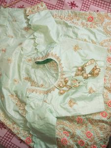 Elegant Mint Green Embroidered Lehenga Skirt